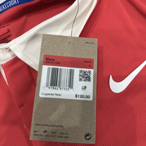 Nike Slam Dri-Fit ADV Long Sleeve Polo Tennis Shirt IB8141-696 Red Men's Large - Picture 9 of 11